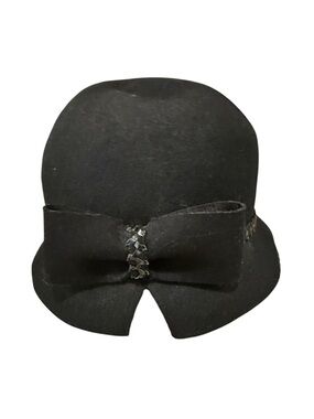 Classic Black Bow Cloche Hat by Galliano Sorbatti, Made in Italy